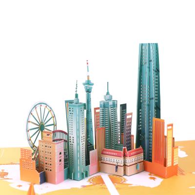 China Europe Custom Design 3d Handmade Pop Up Tianjing Building Map Souvenir Paper Gift for sale