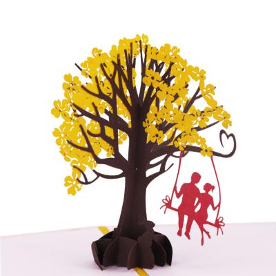 China Europe 3D laser cut flower tree pop valentines day yellow handmade cards for kids for sale