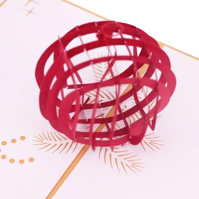 China Europe Personalized Merry Christmas Laser Cut Red 3d Ball Cards Handmade Christmas Greeting Card for sale