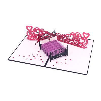 China Custom Europe Laser Cut Purple Wedding Invitation 3d Pop Up Greeting Cards With Envelope for sale