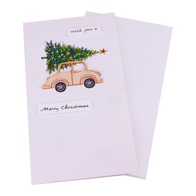 China Europe cheap baby car printing DIY handmade Merry Christmas greeting card set with glitter for kids for sale