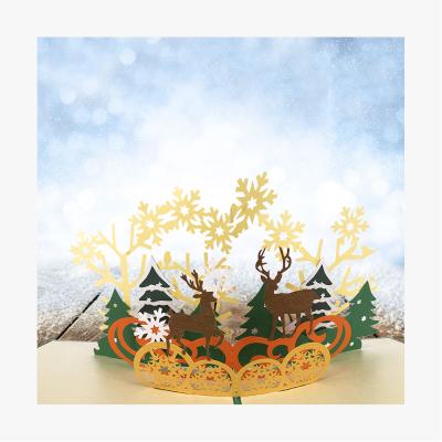 China Custom handmade Europe 3d origami Christmas pop the greeting card with skilling deer for sale