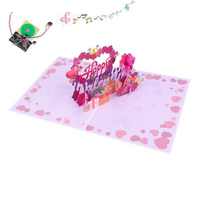 China Custom Europe Balloon Valentine's Day 3d Music Pink Pop Greeting Box Cards for sale