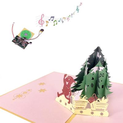 China Europe Laser Cut Santa Claus And Tree 3D Christmas Music Pop Up Greeting Card for sale