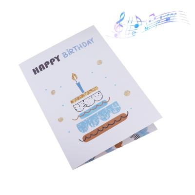 China Europe CMYK Printing Blue Greeting Chip Gift Cards Birthday Cake Music Decoration for sale