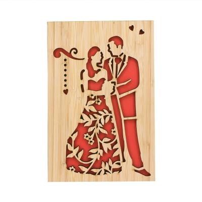 China Europe Personalized Laser Cut Pop Up Bamboo Wood Wedding Invitation Greeting Card for sale