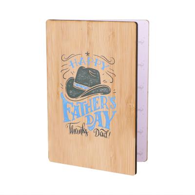 China Europe Create Bulk Customize Father's Day Bamboo Wood Engraved Greeting Cards Printing for sale