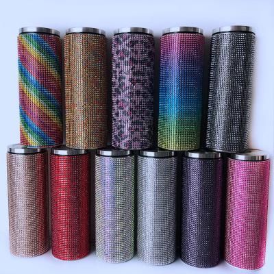 China American Style Diamond-inset thermos cup color straight cup hot sale shining rhinestone diamond water cup drink cup milk tea cup can be oem for sale