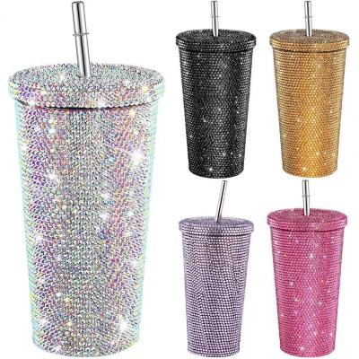 China Business Pop Diamond-encrusted thermos cup Bling bling rhinestone gem colored beverage cup bottle OEM customer design304 Stainless Steel for sale