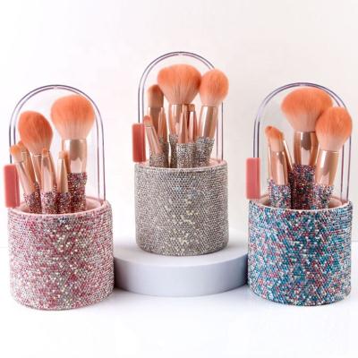 China Fan Brush The popular diamond-encrusted Makeup Brush 8-piece Makeup Set, Loose brush and Contouring brush, BlingBling Crystal Beauty Kit for sale