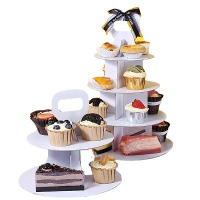 China Cardboard Mini Dessert Cupcake Tower 2 Food 4 Tier Cupcake Stand Take Out Snack Stand Layout With Cover For Party for sale