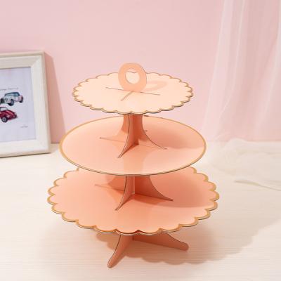 China Recyclable Custom Holiday 3 Tier Cupcake Stand Colored Cardboard Mini Dessert Cupcake Tower Celebration Cake Stand For Party for sale