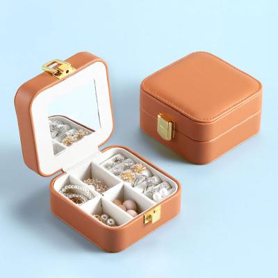 China Handmade Wholesale Earring Ring Packaging Leather Travel Storage Jewelry Organizer Box With Mirror for sale