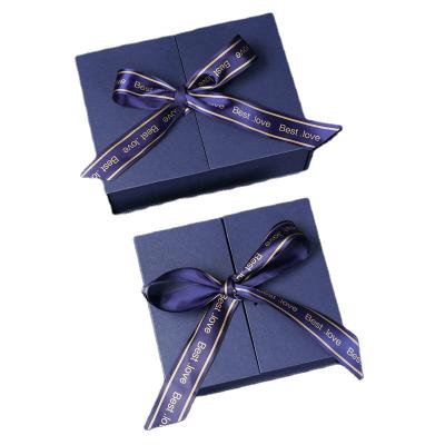 China Wholesale Disposable Custom Opening Box Double Door Wedding Gift Box Cosmetic Perfume Packaging Gift Box With Ribbon for sale