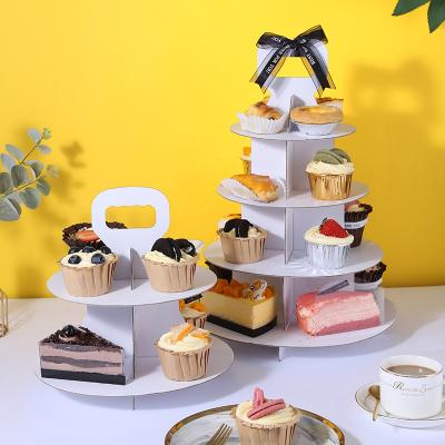 China Recyclable Dessert Stand Cake Stand 4 Tier Family Gathering Party Family Gathering Afternoon Tea Cardboard Cake Dessert Packing Box with Handle for sale