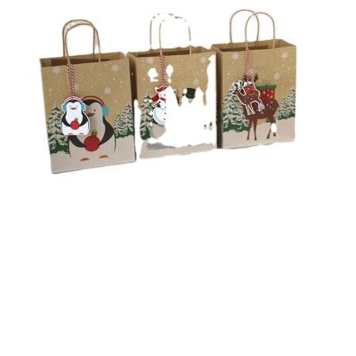 China Recyclable Christmas Gift Bag Hot Selling Recyclable Takeout Food With Handle Brown Packing Christmas Gift Shopping Tote Bag for sale