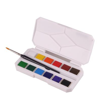 China Non-toxic High Quality Solid Premium Chinese 12 Colors Watercolor Paint Box For Canvas Paper for sale