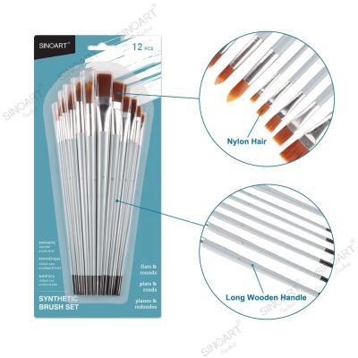 China SINOART Low NOQ Long Handle Nylon Brush Set Professional 12 Pcs Nylon Scratch Brush For Acrylic for sale