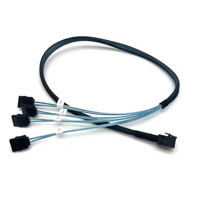 China Custom COMPUTER Mini Hard Disk Data Mini SAS SFF-8643 Host 4 to X SATA 7pin Target Fanout Forward Cable for sale