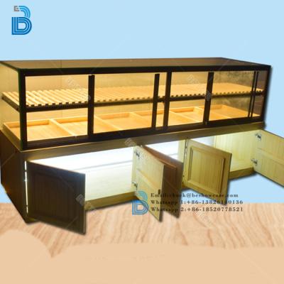 China Coffee shop equipment soft design PLY/MDF/SOLID WOOD/GLASS deli food display counter for sale