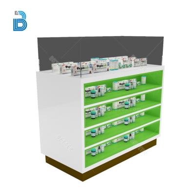 China PLY/MDF/SOLID WOOD/GLASS Good Quality Pharmacy Pharmacy Display Shelf and Pharmacy Gondola Shelf Counters for sale