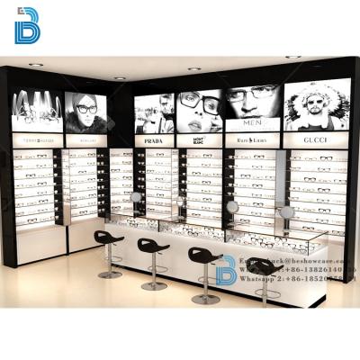 China High end PLY/MDF/SOLID WOOD/GLASS eyewear display cabinet optical shopping showcase and optical display stand furniture for sale