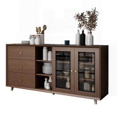 China Factory price adjustable Nordic style log color wooden dining room furniture 4 drawers(size) sideboard cabinet with lowest price for sale