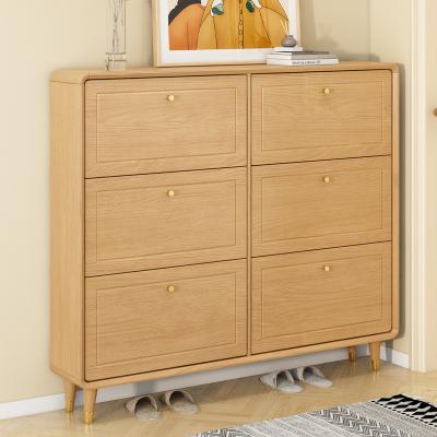 China Expandable Flip Drawers Modern Slim Shoe Cabinet 3 Nordic Wooden Ultra Thin Cabinet for sale