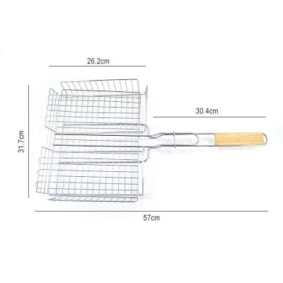 China Amazon Hot Sale Welded Portable BBQ Grilling Basket BBQ Accessories Tools with Wooden Handle for sale