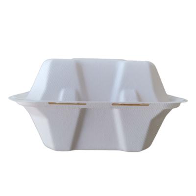 China Clamshell Biodegradable Organic Compostable Box Made From Sugar Cane Fiber Eco Friendly Square Lunch Box for sale