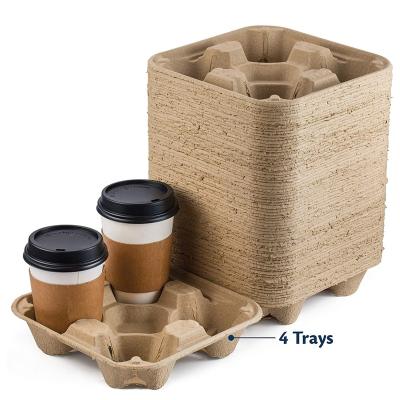 China 2/4 Cup Disposable Portable No Puddle Take Out 10Oz Tea Take Out Paper Cup Carrier Tray For Coffee Cup for sale