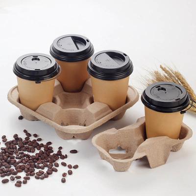 China 2 Cups Disposable Biodegradable Paper Cup Carrier Tray Portable Takeout Coffee Paper 4 Cup Disposable Coffee Holder for sale