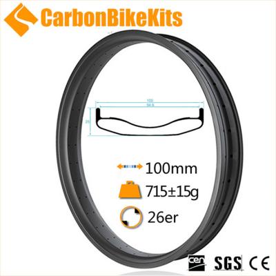 China FB100 26er 100mm Wide Carbon Tubeless Hookless Fat Bike Rims for sale