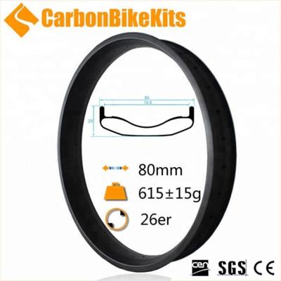 China CarbonBikeKits FB80 26er 80mm Carbon Fat Bike Carbon Bike Rims Bicycle Rim Bicycle Parts for sale