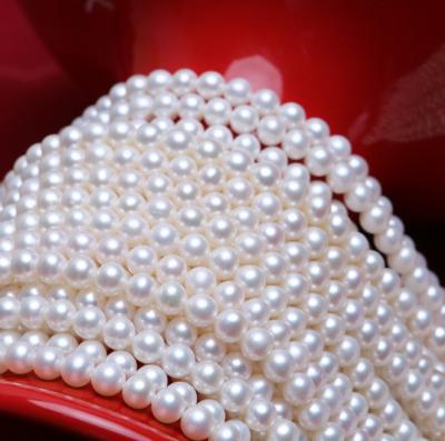 China Freshwater Pearl 4mm-8mm White Near Real Big Hole Round Natural Freshwater Zhuji Pearl Farm String Strand Cultured Freshwater Pearls for sale