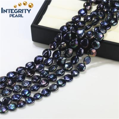 China Genuine Freshwater Pearl 12-13mm Peacock Black Pearl Natural Coin Dyed Freshwater Freshwater Pearl Strand for sale