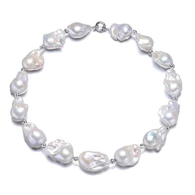 China TRENDY 15*20mm AA Large 20 Inch Genuine French Vintage Real 925 Large Sterling Silver Pearl Necklace Nucleated Fireball for sale