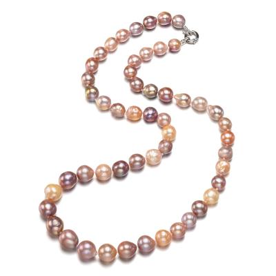 China Natural Freshwater Edison Pearl Necklace 20inch 925 Multi Pearl Silver White Baroque 8-12mm Graduated Religious Color Freshwater Jewelry Necklace for sale