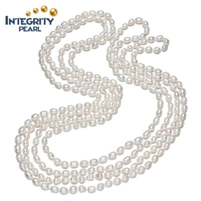 China TRENDY 7mm A Long Rice Fashion White Freshwater Cultured Natural Freshwater Women Pearl Necklace for sale