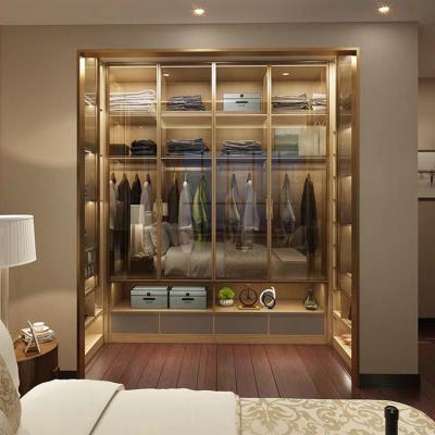 China 16mm Glass Door Wardrobes 18mm Aluminium Sliding Wardrobe for sale