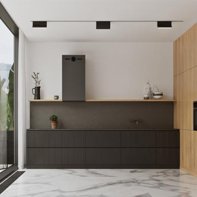 China Armarios de cocina contemporáneos únicos del PVC de Matte Black Kitchen Cabinets del diseño en venta