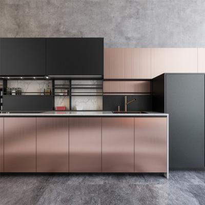 China Luxury Rosy PVC Kitchen Cabinets High Gloss Lacquer Kitchen Cabinets for sale