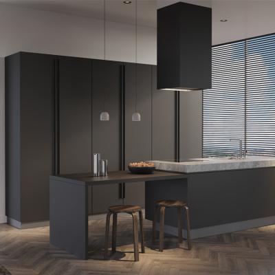 Chine Conception en forme de L de buffet de matte noire en bois pour le petit panneau de PVC de cuisine à vendre