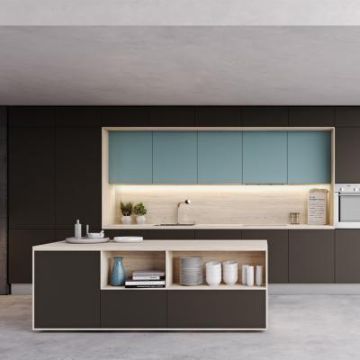 China Waterproof PVC Kitchen Cabinets Artificial Stone Countertop With Island for sale