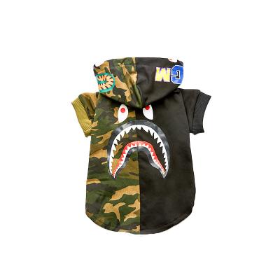 China Viable Dog Forest Green Hoodies Dark Clothes Amazon With Camouflage Shark Pattern Dog Sweatshirt Pet Hooded Spring Drop Clothes USA for sale