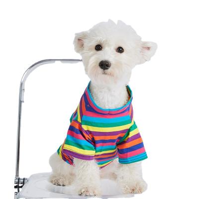 China Cheap Viable Pet Clothes Amazon Cat/Dog Color Striped T-Shirt Cat Apparel Clothes USA Pet T-shirt Summer Small Dog Puppy for sale