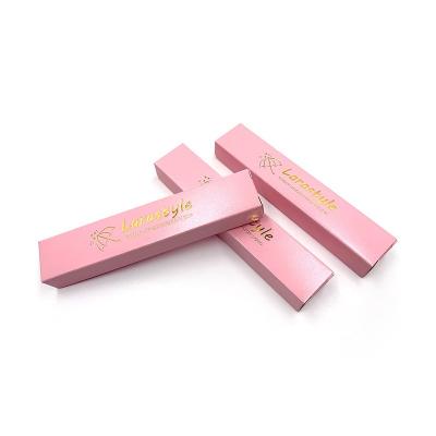 China Custom High Quality Recyclable Logo Lipstick Packing Pink Paper Boxes Gift Packaging Box With Gold Foiled Stamping for sale