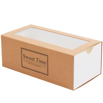 China Low MOQ Recyclable Customized CMYK Printing Cake Wrapper Drawer Takeout Paper Box With Clear Window for sale