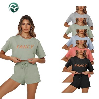 China Waterproof OEM ODM Customize Factory Women Summer Women Casual Short Sleeve 2 Piece Set Women 2 Two Piece Outfit 2 Piece Set for sale