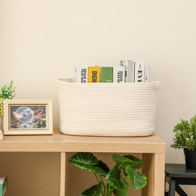 China Sustainable Cotton Rope Woven Storage Baskets Trash Can Folding Cotton Rope Storage Baskets With Handles Decorative Woven Basket for sale